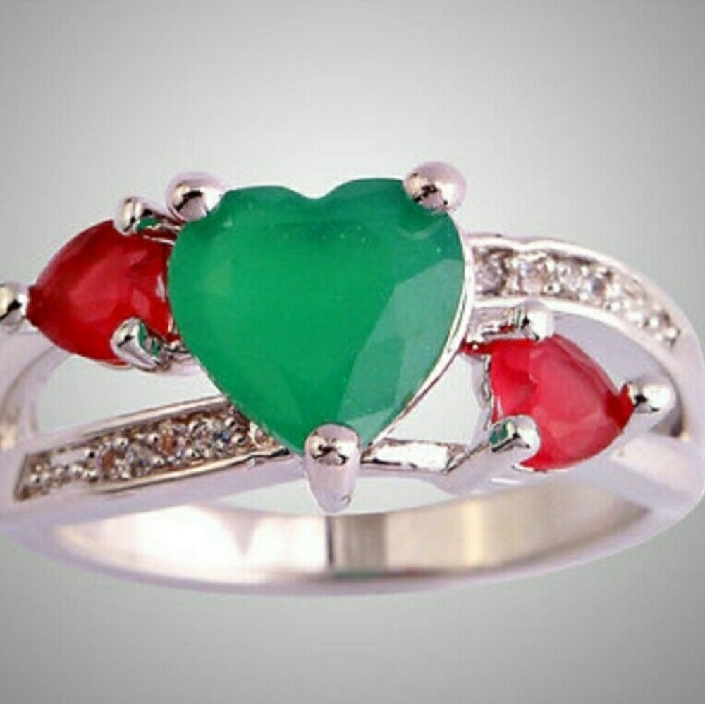 Emerald And Ruby Heart Ring Sz 8 - image 2